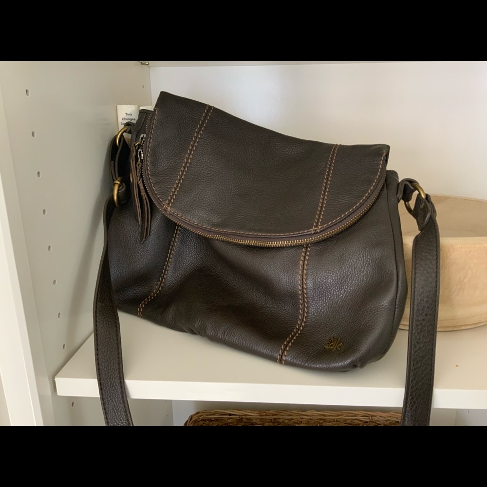 The Sak Crossbody Purse in dark brown leather
